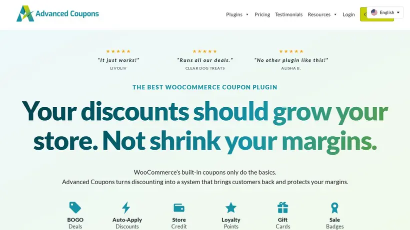 Advanced Coupons Plugin homepage screenshot