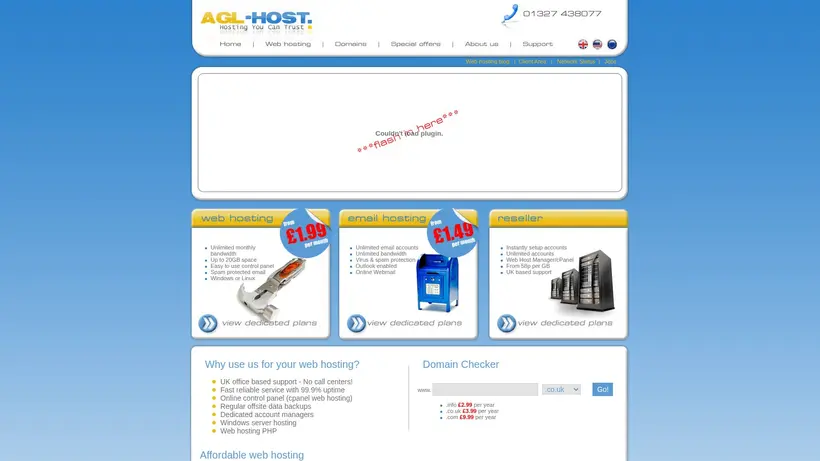 Agl Host UK homepage screenshot