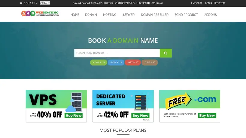 AGM Web Hosting homepage screenshot