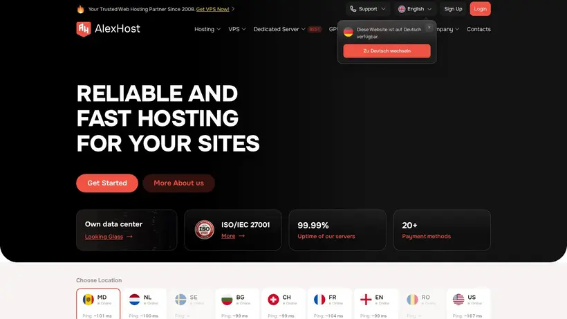 AlexHost homepage screenshot