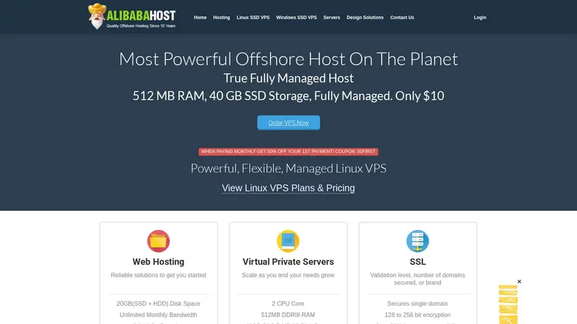 AlibabaHost homepage screenshot
