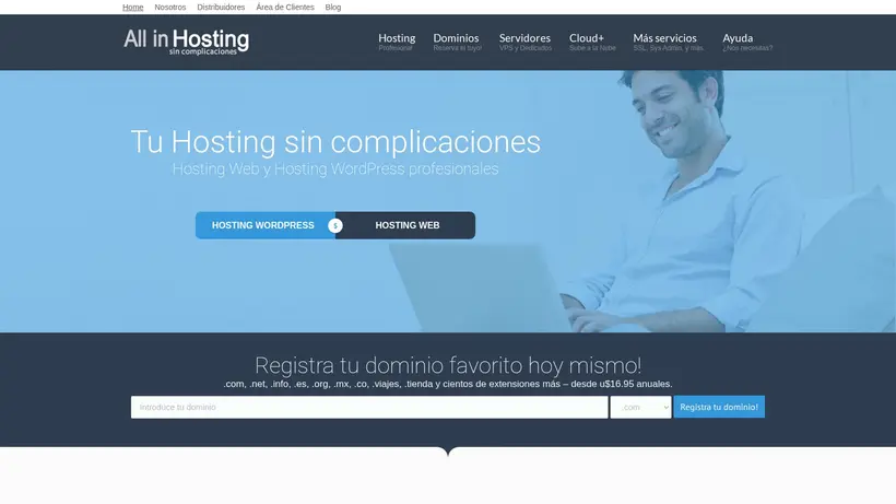 All in Hosting homepage screenshot