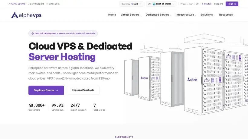 Alpha VPS homepage screenshot