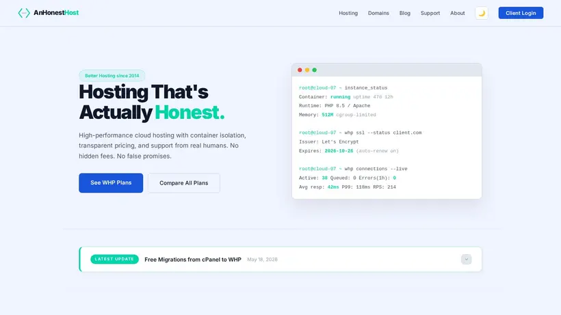 An Honest Host homepage screenshot