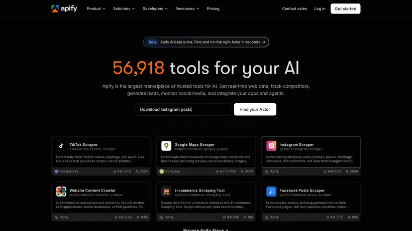 Apify homepage screenshot