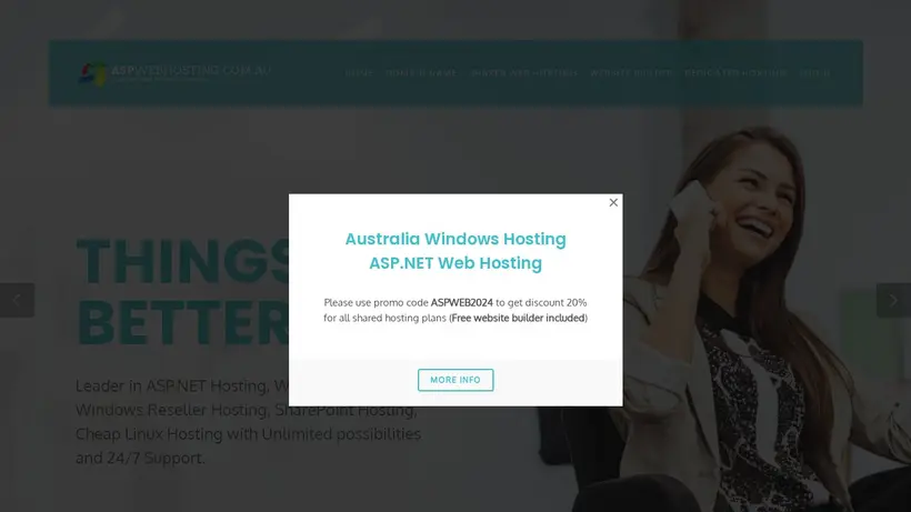 ASP Web Hosting Australia homepage screenshot