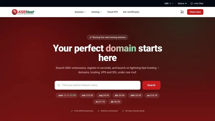 Asr Host homepage screenshot