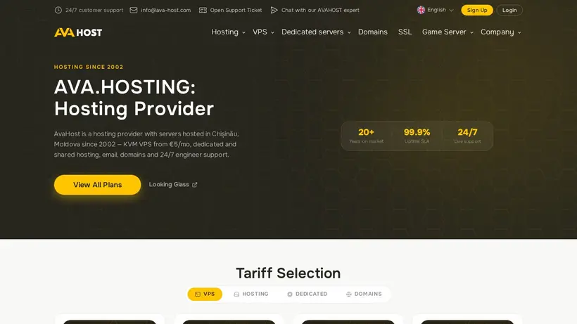 AVA Hosting homepage screenshot