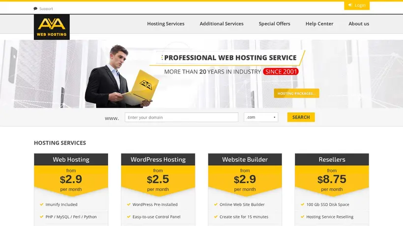 AvaHost homepage screenshot