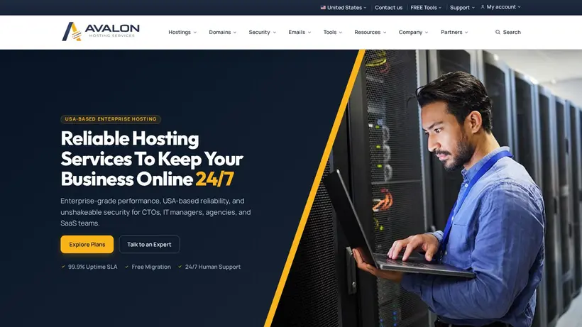 Avalon Hosting homepage screenshot