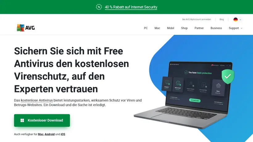 AVG AntiVirus homepage screenshot