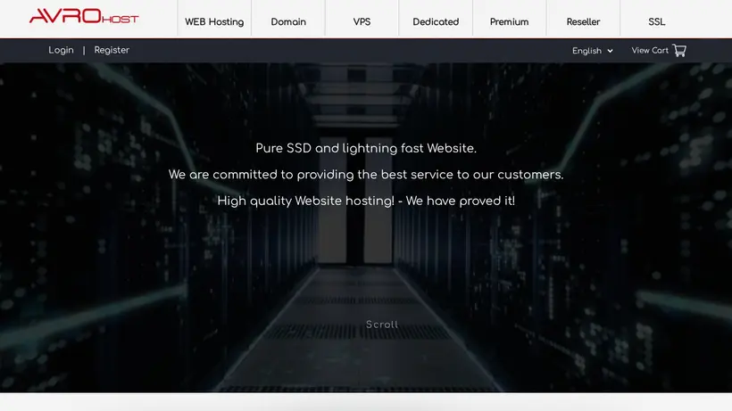 Avro Host homepage screenshot