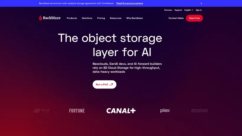Backblaze homepage screenshot
