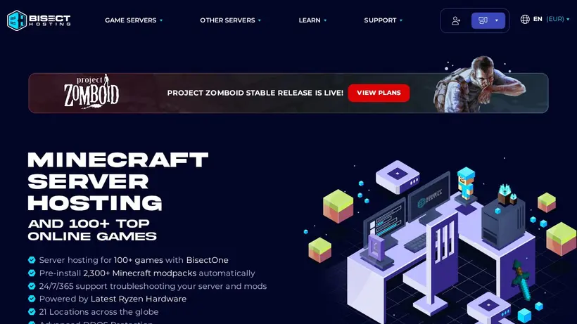 Bisect Hosting homepage screenshot