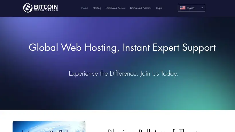 BitcoinWebhosting homepage screenshot