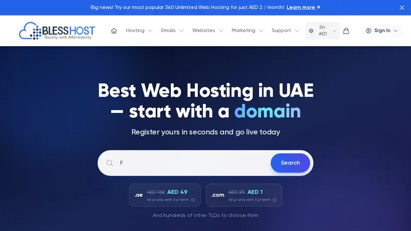 Bless Host homepage screenshot