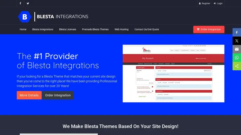 Blesta Integrations homepage screenshot