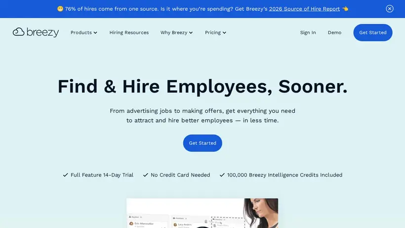 Breezy HR homepage screenshot