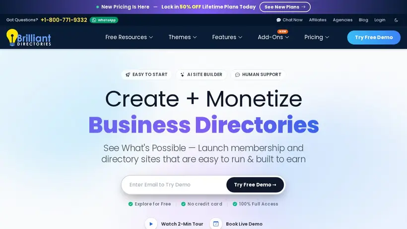 Brilliant Directories homepage screenshot