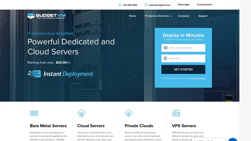 Budget VM homepage screenshot