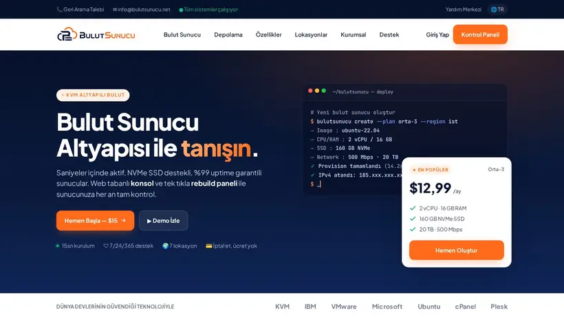 Bulut Sunucu homepage screenshot