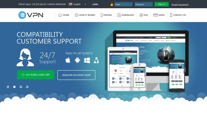 b.VPN homepage screenshot