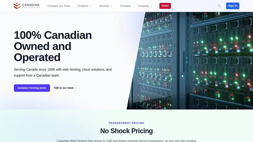 Canadian Web Hosting homepage screenshot
