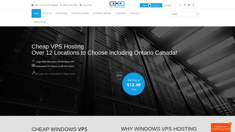 CA VPS Host homepage screenshot