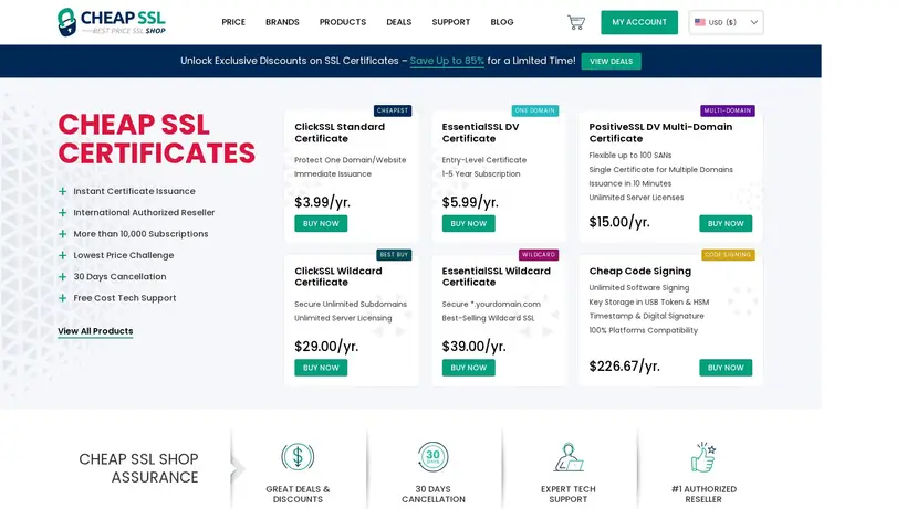 CheapSSLShop homepage screenshot