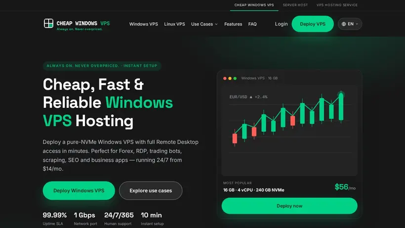 Cheap Windows VPS homepage screenshot