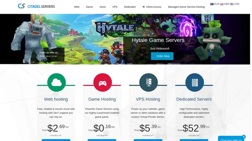 Citadel Servers homepage screenshot