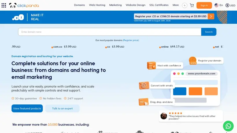 Click Panda homepage screenshot