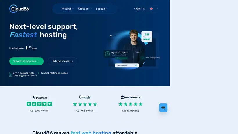 Cloud 86 homepage screenshot