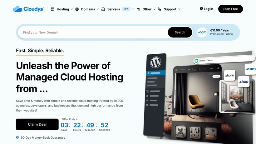 Cloudys homepage screenshot