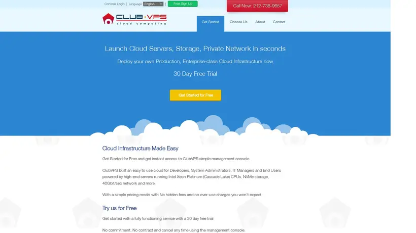 ClubVPS homepage screenshot