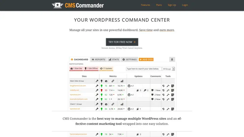 CMS Commander homepage screenshot