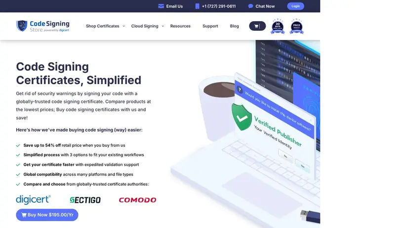 Code Signing Store homepage screenshot