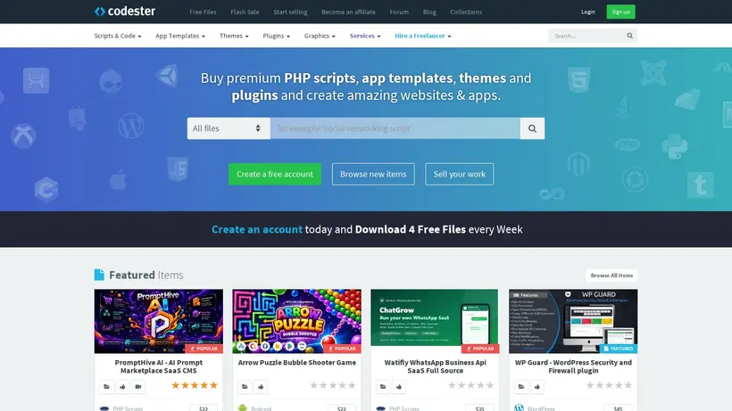 Codester homepage screenshot