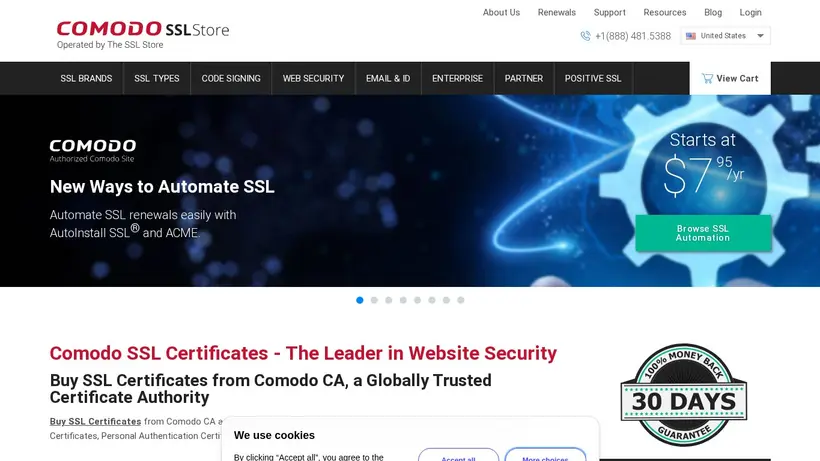 Comodo SSL Store homepage screenshot