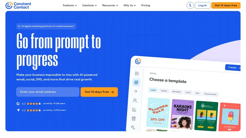 Constant Contact homepage screenshot