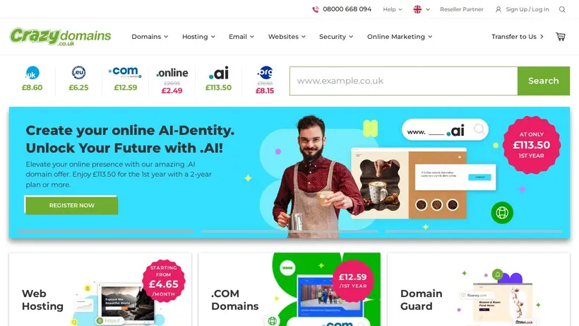 Crazy Domains UK homepage screenshot