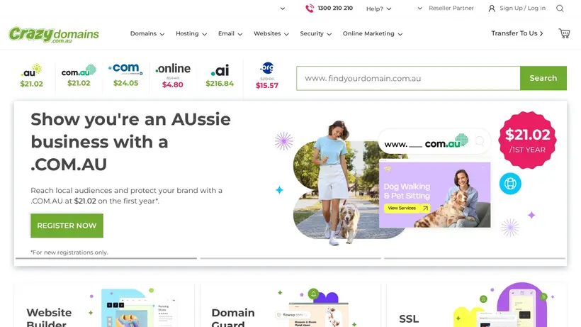 Crazy Domains Australia homepage screenshot