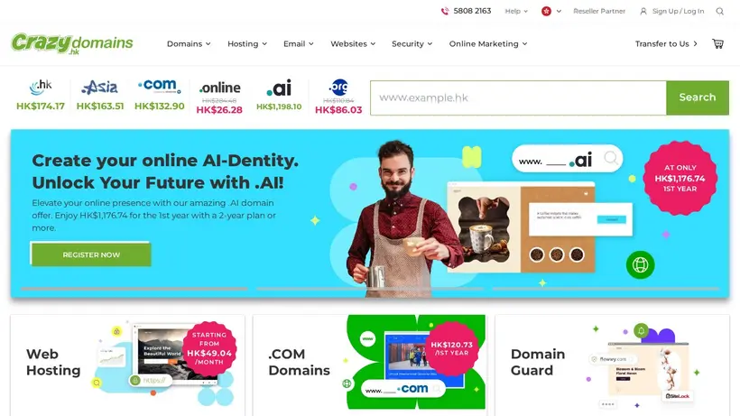 Crazy Domains Hong Kong homepage screenshot