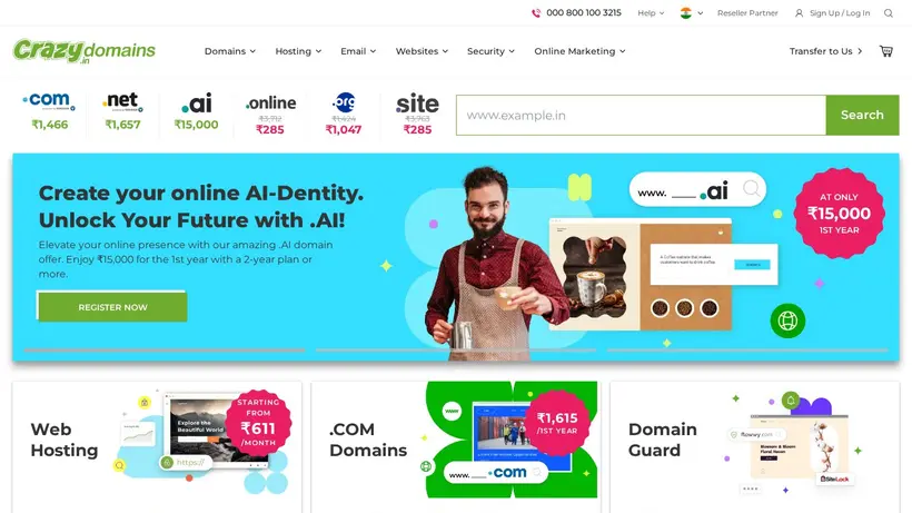 Crazy Domains India homepage screenshot