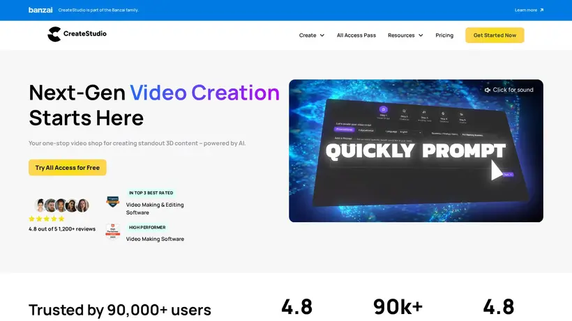 Create Studio homepage screenshot