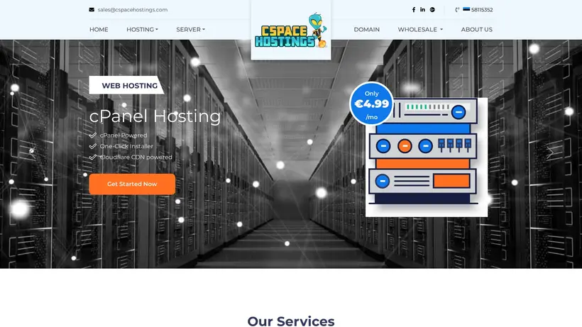 CSpace Hostings homepage screenshot