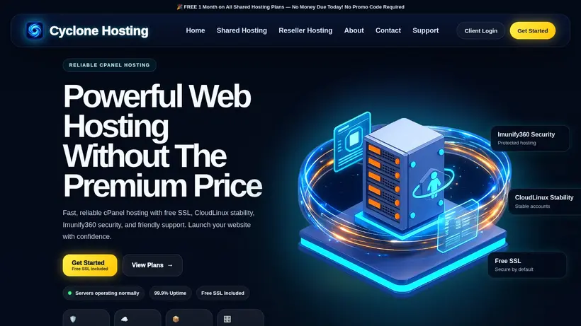 Cyclone Hosting homepage screenshot