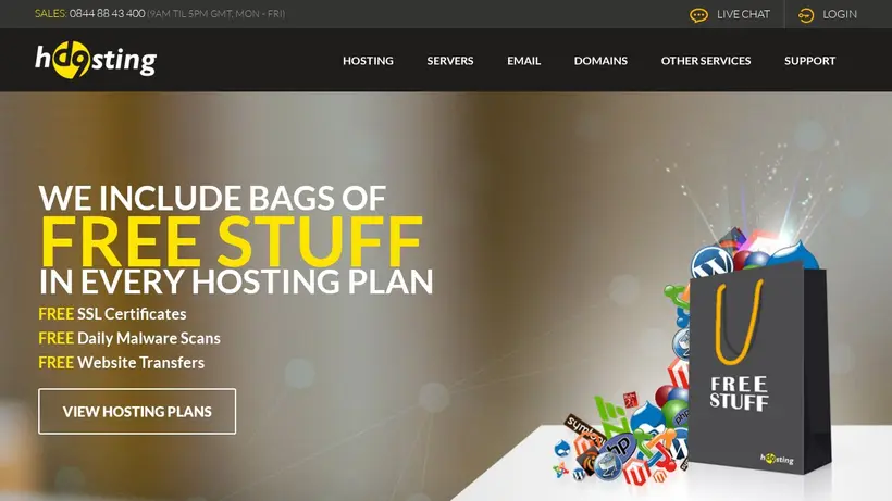 D9 Hosting UK homepage screenshot
