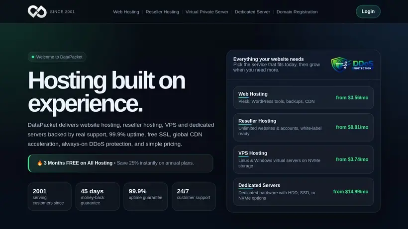 Data Packet homepage screenshot