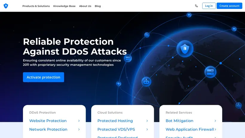 DDoS GUARD homepage screenshot